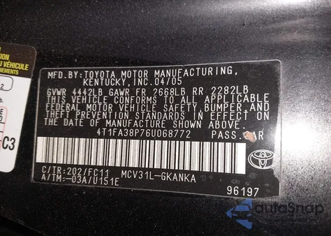 2006 Toyota Camry Solara Se from USA, damaged, VIN 4T1FA38P76U068772